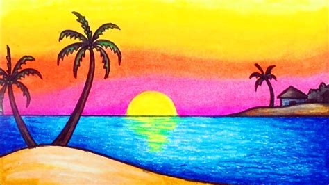How To Draw A Beach Sunset For Kids