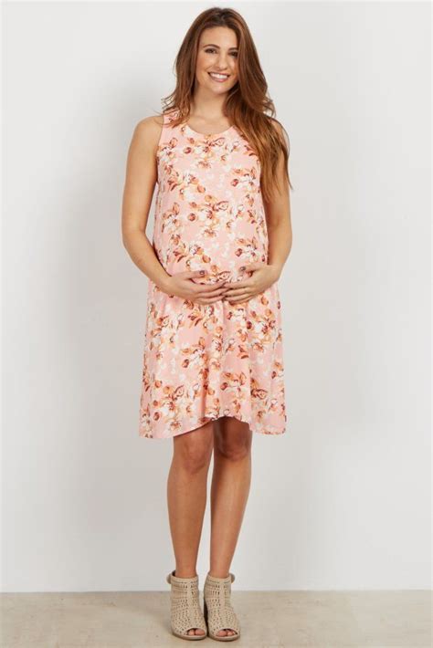 Pink Floral Sleeveless Chiffon Maternity Dress Chiffon Maternity Dress Maternity Dresses