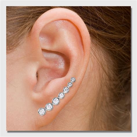 Sterling Silver Round Cz Ear Climber Earrings Sste01065