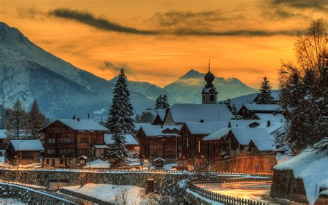 Download Wallpapers Switzerland 4k Sunset Mountains Winter Europe