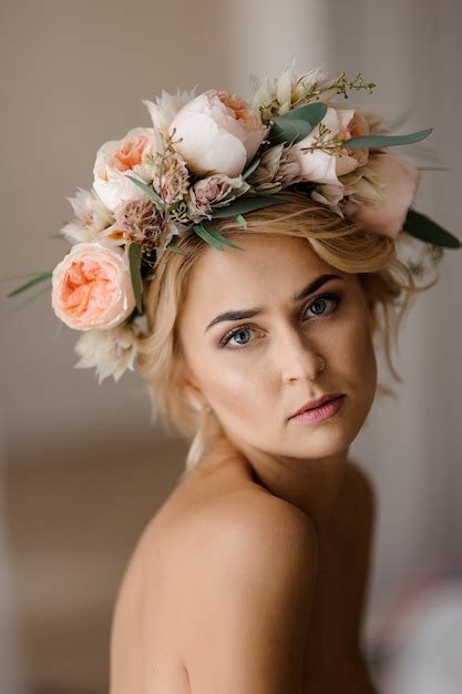 Premium Photo Romantic Topless Look Of Attractive Blonde Woman In A Floral Wreath