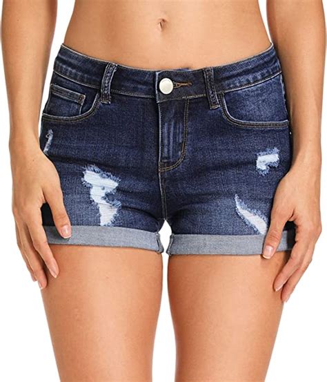 Hocaies Damen Jeansshorts Basic In Aged Waschung Jeans Bermuda Shorts