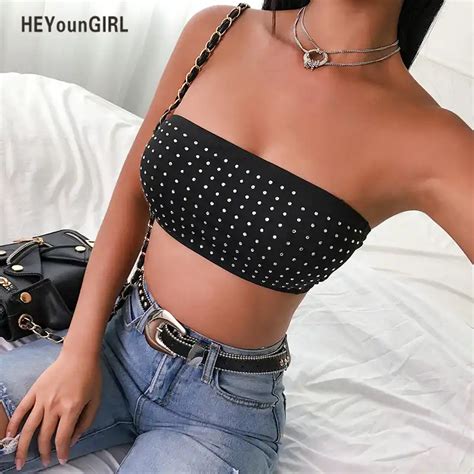 Heyoungirl Black Strapless Sexy Tube Top Faux Leather Bandeau Crop Top Summer Womens Zipper Wrap