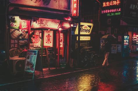 Japan Night City Neon People Masashi Wakui Asia Urban Sign Rain Numbers