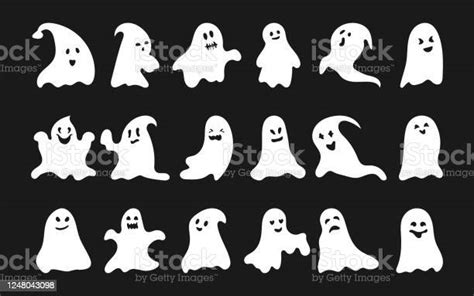 Ghost White Silhouette Halloween Evil Vector Set Stock Illustration