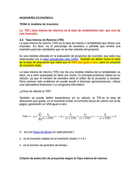 4 2 Tasa Interna De Retorno 4 Tasa Interna De Retorno TIR La Tasa