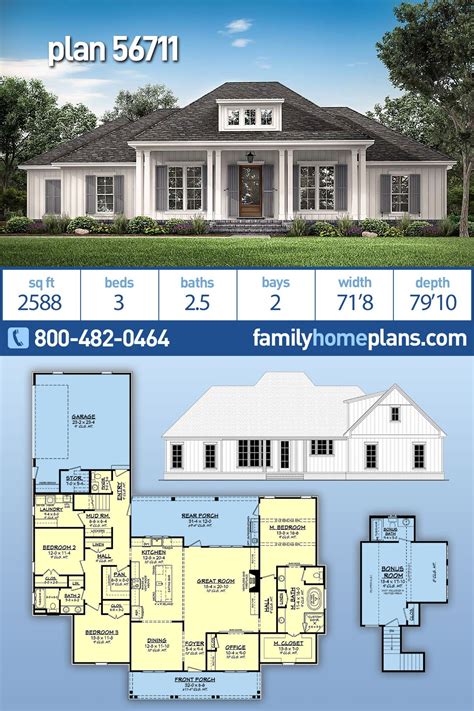 Acadian Country French Country Southern Style House Plan 56711 With