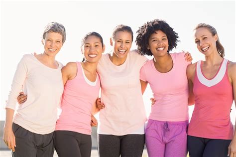 Premium Photo Smiling Women Wearing Pink For Breast Cancer