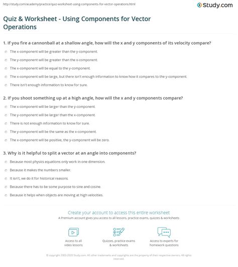 A vector is a quantity with both magnitude and direction. Quiz & Worksheet - Using Components for Vector Operations ...