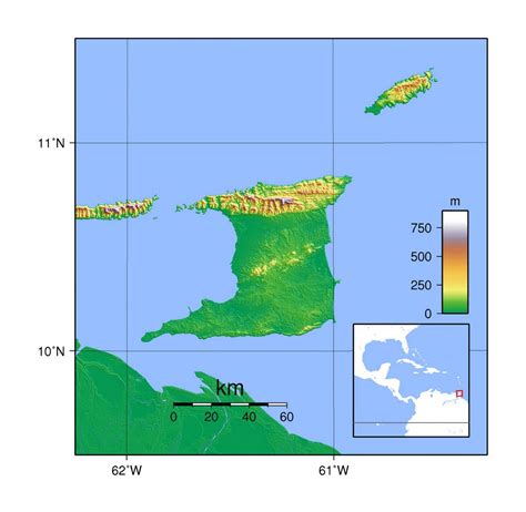 Подробная топографическая карта Тринидада и Тобаго Тринидад и Тобаго