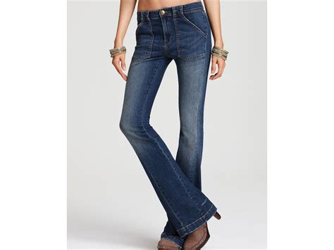 Ash Free People High Waisted Patch Pocket Flare Leg Jeans In Watch