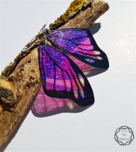 Purple Iridescent Butterfly Wing Earrings Handmade Realistic Monarch