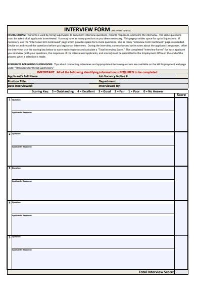 FREE 52 Interview Forms In PDF MS Word XLS