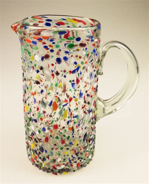 Mexican Glass Pebble Confetti 60oz Pitcher Straight Hand Made In Mexico
