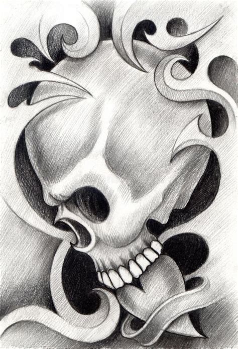 Art Skull Heart Tattoo Stock Illustration Illustration Of Fantasy