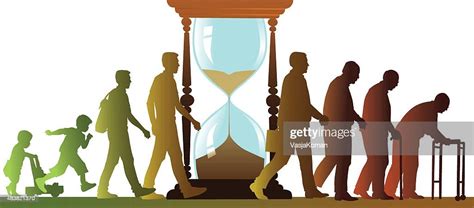 Aging Cycle With Sand Clock Walking People Silhouettes High Res Vector