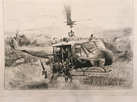 My First Time Posting Here Us Army Huey Helicopter Circa 1968 Drawn