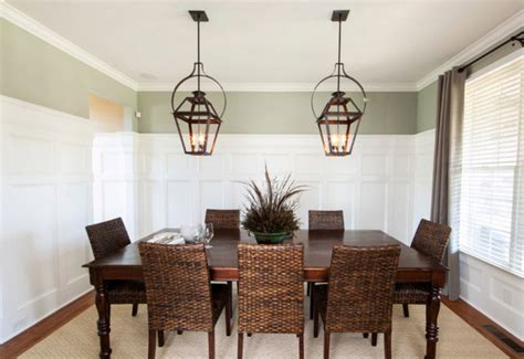 A dining room chandelier (or other hanging fixture) traditionally hangs above the center of the dining table and is a primary design feature in the room. Hanging Electric Lanterns, Dining Table - Traditional ...