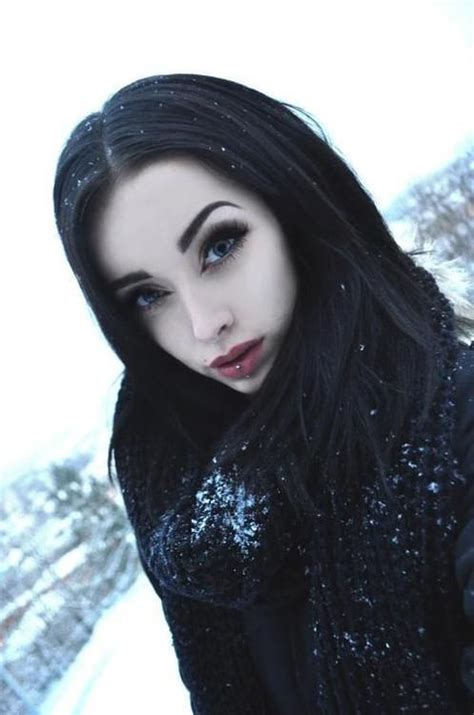 Winter Goth Beauty Fashion Hair Girl Makeup Outdoors Winter Snow Gothic