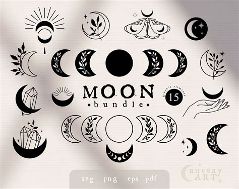 Set Of Over 15 Bohemian Moon Vector Illustrations For Your Social Media
