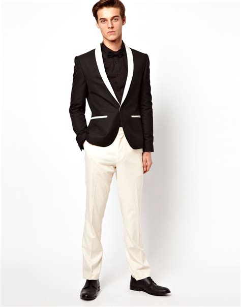 Asos Asos Slim Fit Tuxedo Suit Trousers In White For Men Lyst
