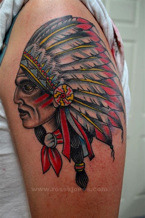 Original Indian Chief Tattoo By Ross Jones Indian Chief Tattoo Indian Tattoo Traditional Tattoo