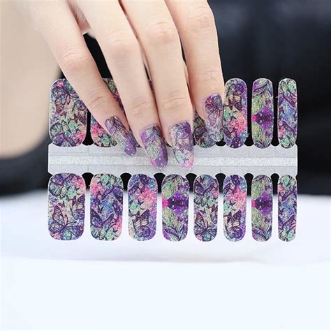 Manicure Nail Polish Strips Wraps Spring Easter Glitter Floral Etsy