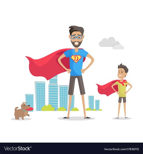 Father And Adorable Son Superheroes Fatherhood Vector Image