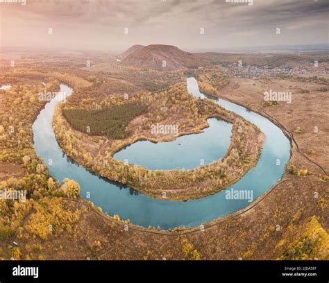 Bend Of The Belaya River And The Picturesque Shihan Hill Aerial View
