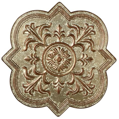 356 Ivory And Brown Distressed Galvanized Embossed Medallion Wall