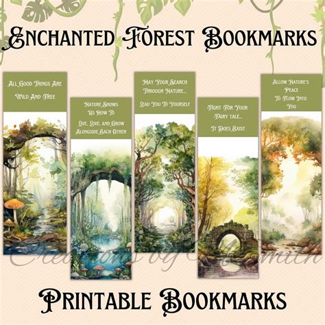 Enchanted Forest Bookmarks Printable Nature Bookmarks Fairy Etsy