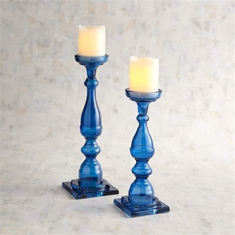 Pier 1 Imports Navy Blue Glass Pillar Candle Holders Glass Pillar