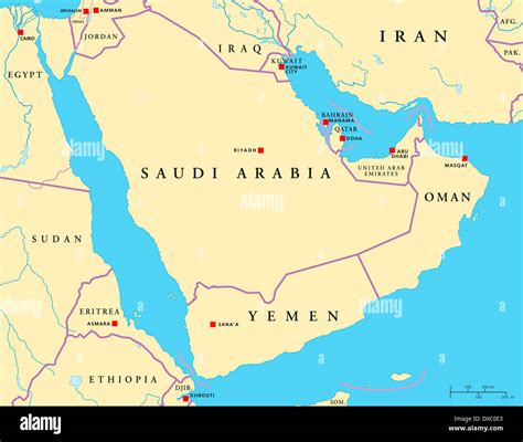 Political Map Of Arabian Peninsula With Capitals National Borders