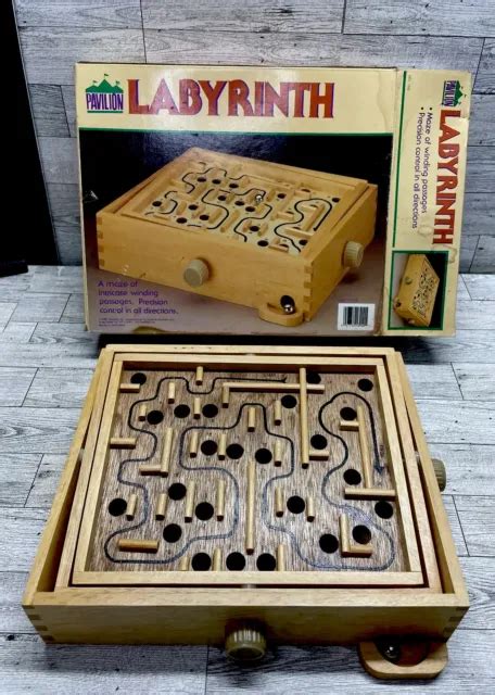 Vintage Pavilion Wooden Labyrinth Maze Game Intricate Winding Passages