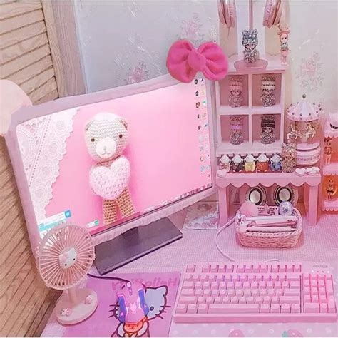 Pink Monitor Cover With Ears Cute Gaming Decor
