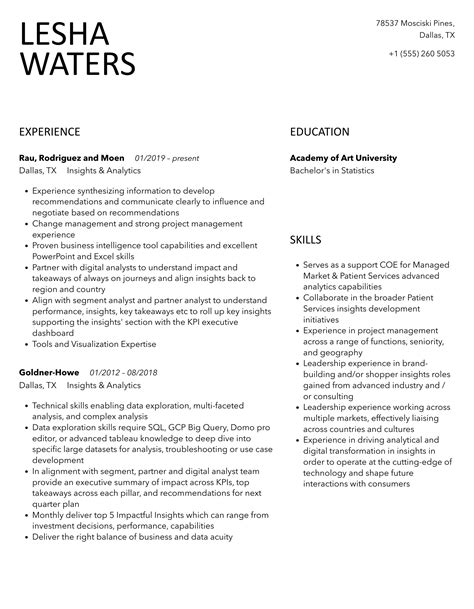 Insights & Analytics Resume Samples | Velvet Jobs
