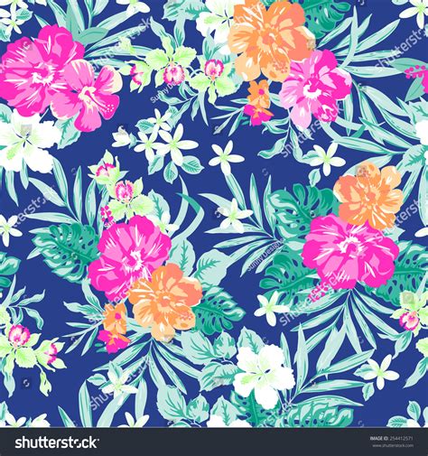 Hawaiian Tropical Floral Print ~ Seamless Background Stock Vector