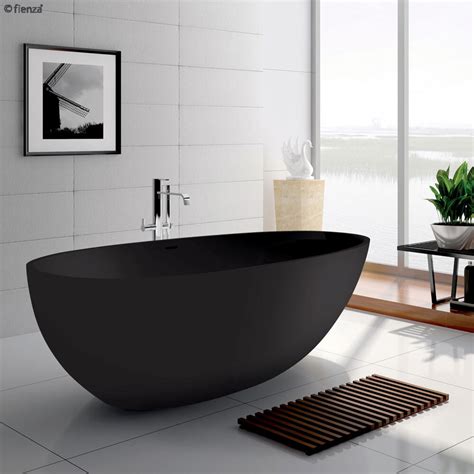 Fienza Bahama 1700 Freestanding Cast Stone Bathtub Matte Black Bath Tub