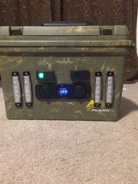 Dimensions of the battery length 5.94 inches. Kayak battery box, Plano field box, two 12 volt batteries wired in sequence, led lights, USB ...