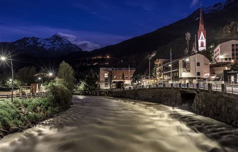 Wallpaper Night Lights River Home Austria Tyrol Sölden Images For