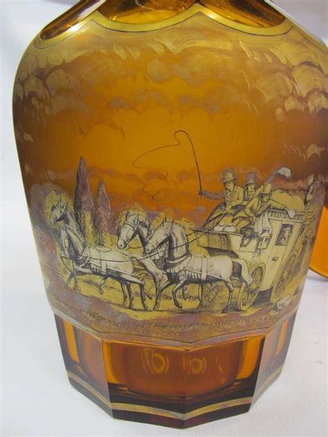 Old Bohemian Or Moser Amber Cut Crystal Palatial Size Decanter Coach Scene At 1stdibs