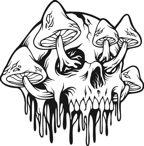 Creepy Melting Psychedelic Mushrooms Skull Head Silhouette 17266549