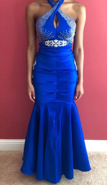 Royal Blue Bedazzled Halter Prom Dress By Blondie Nites Ebay