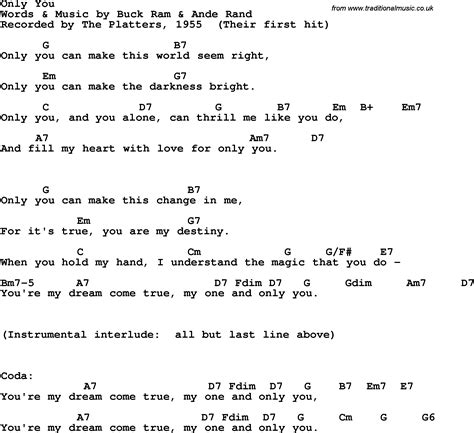 Song Lyrics With Guitar Chords For Only You The Platters 1955