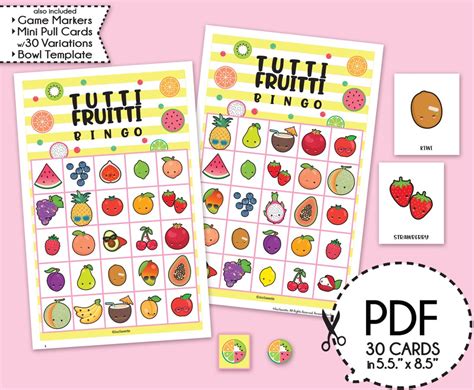 Tutti Fruitti Bingo Game Kitprintable Pdf Download Etsy