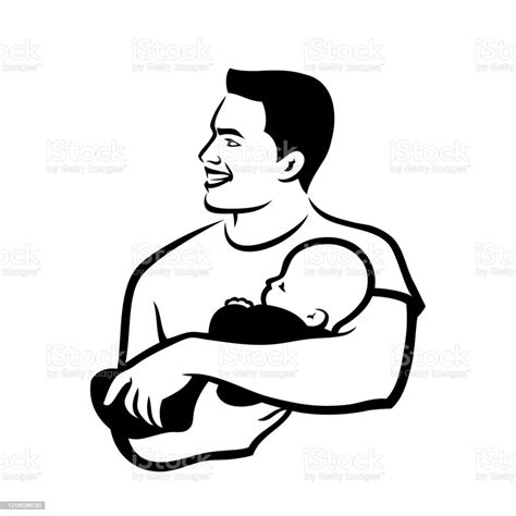 Father Holding Baby Happy Fathers Day Isolated Vector Illustration