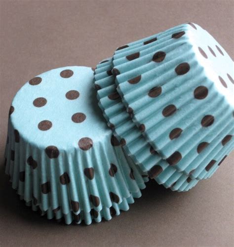 Blue With Brown Polka Dot Cupcake Liners Designer Baking Cups