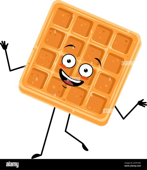 Cute Character Belgian Waffle With Happy Emotions Face Smile Eyes