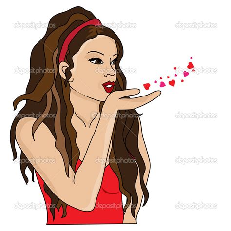 Clip Art Illustration Of A Brunette Girl Blowing A Kiss