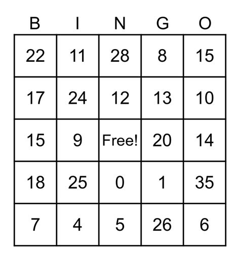 Math Math Math Bingo Card
